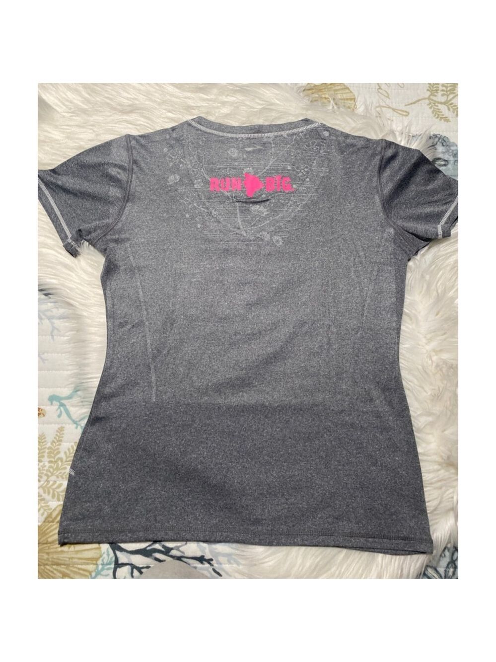 Brooks Gray Run Aloha Short Sleeve Tee womens S - Picture 5 of 7